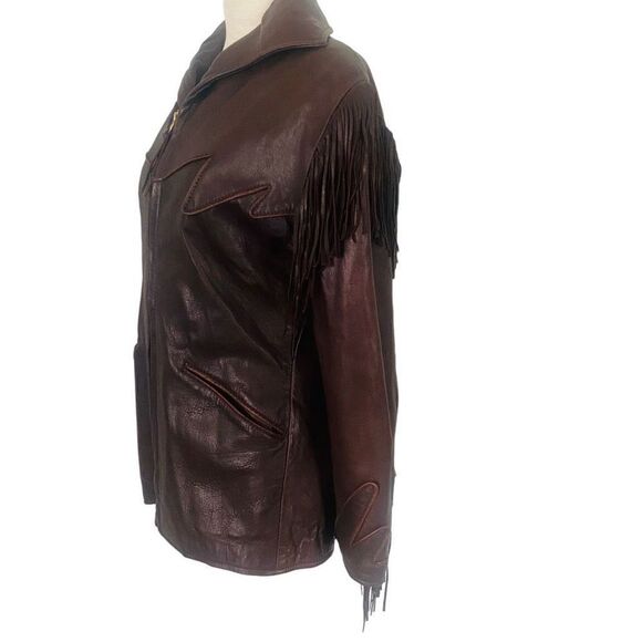 Creations in Leather Chocolate Brown Fringe Leather Jacket Sz S MSRP $700+ MY23 - Picture 12 of 14